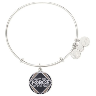 STAR WARS<sup>&reg;</sup>Bangle - Star Wars Collection - Expandable Wire Bangle in Shiny Silver Finish features a silver and black charm with the iconic phrase: May The Force Be With You.